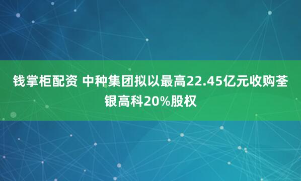 钱掌柜配资 中种集团拟以最高22.45亿元收购荃银高科20%股权